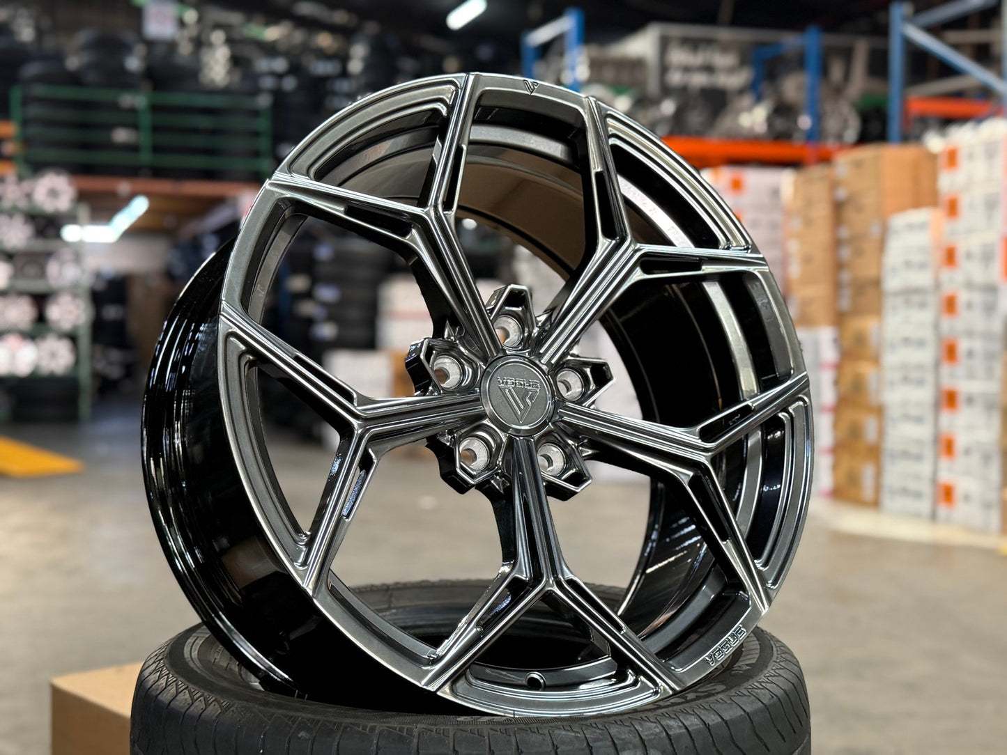 New 19X8.5 ET30 Vogue VWF 128 Rim (4 wheel) Hyper Black 5X112